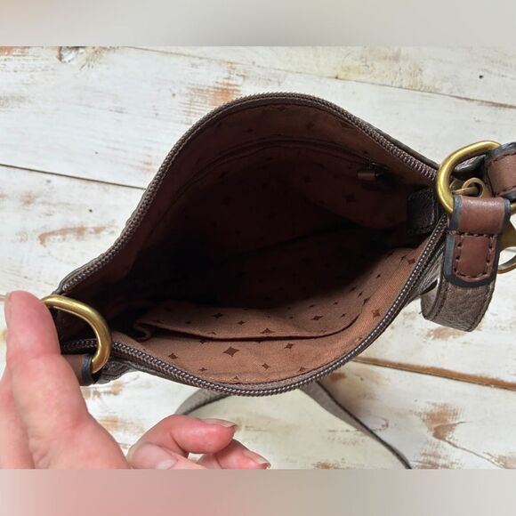 FOSSIL vintage 90s crossbody explorer bag leather purse metallic gun metal gray - Picture 6 of 16